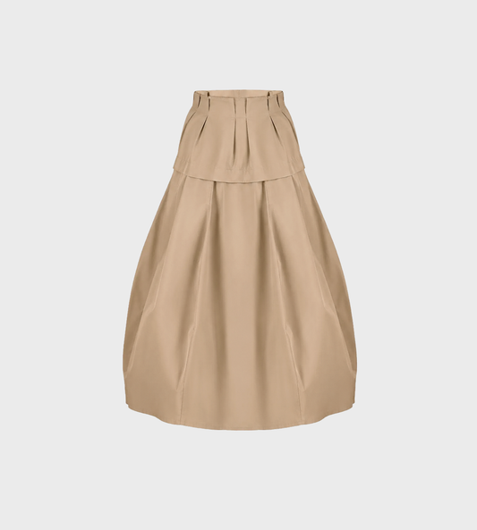 LITKOVSKA - Ruffled Midi Skirt Beige