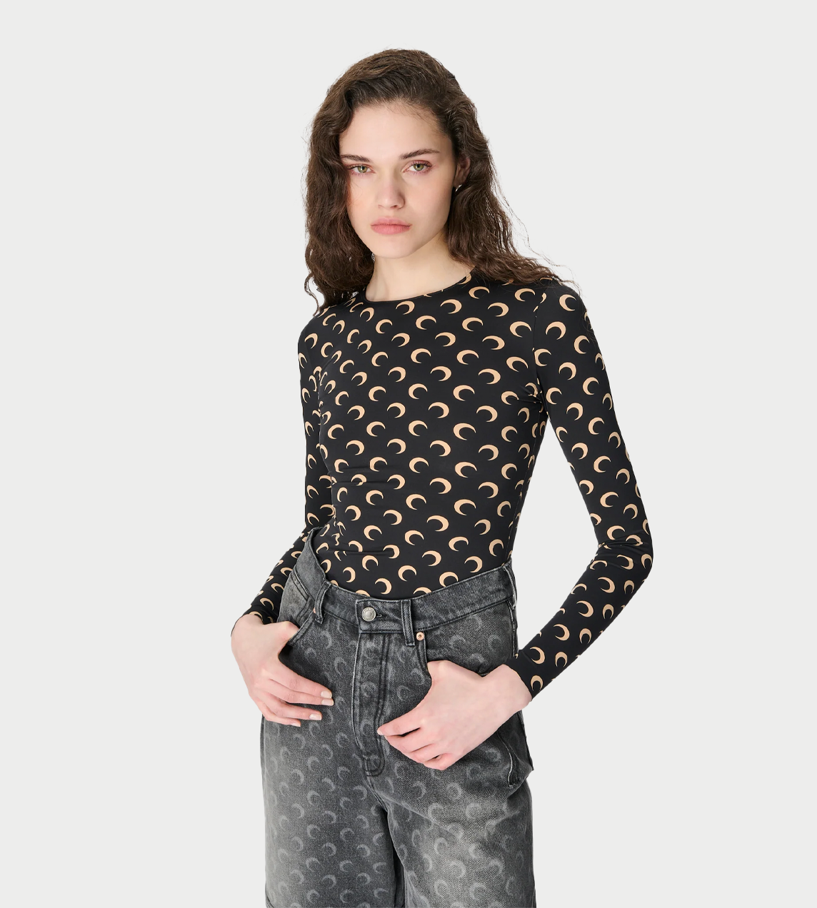 MARINE SERRE - Moon Printed Second-skin Crewneck Inv. Tan/Blk