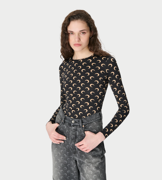 MARINE SERRE - Moon Printed Second-skin Crewneck Inv. Tan/Blk