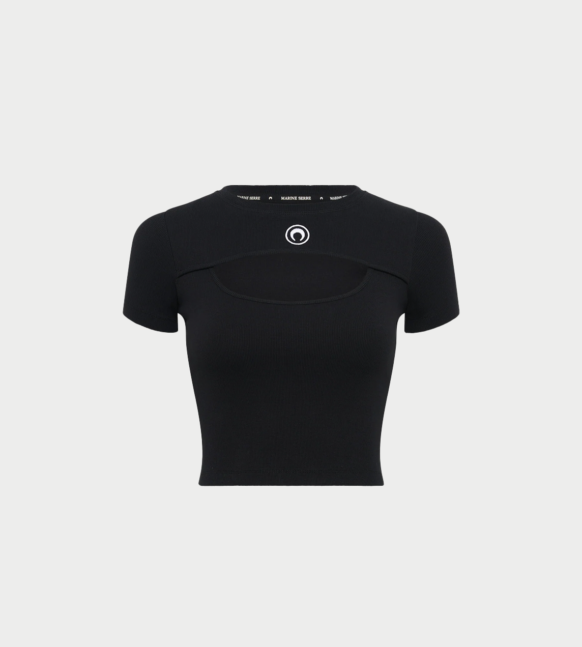 MARINE SERRE - Moon Logo Ribbed Cut-out Tee Blk