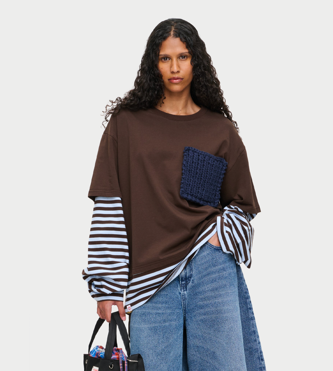 Charles Jeffrey Loverboy - Long sleeve 2-in-1 tee with knit patch Brown
