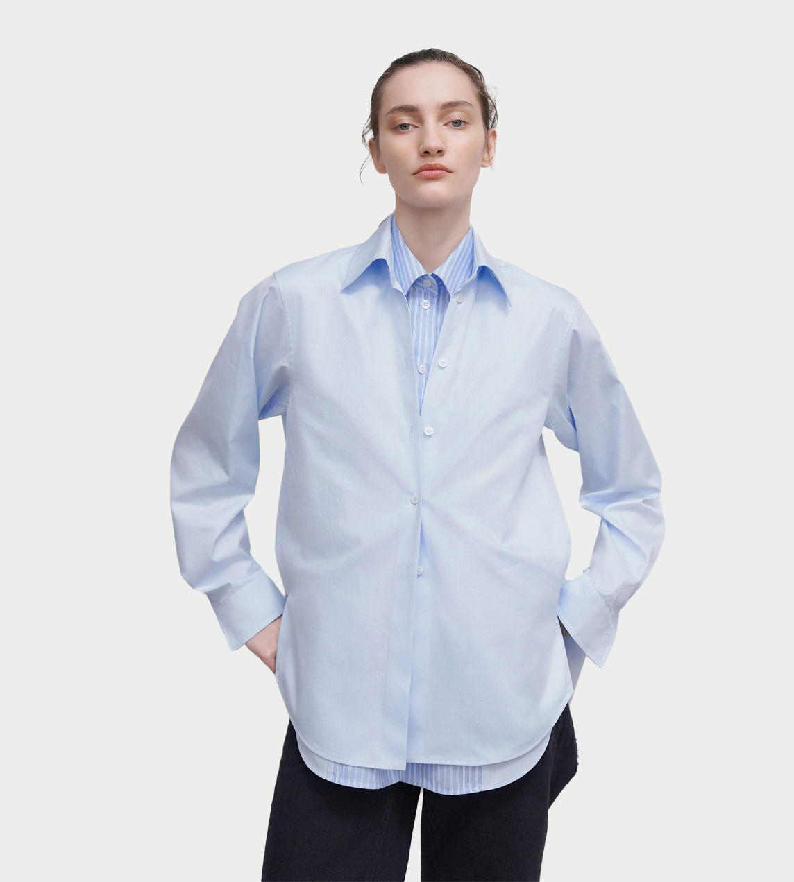 LITKOVSKA - Double Collar Poplin Shirt Blue