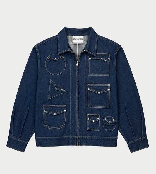GLASS CYPRESS - Geometric Canvas Jacket Dark Blue