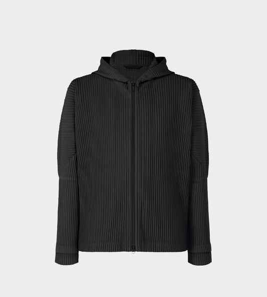 HOMME PLISSE ISSEY MIYAKE - Double-layered Sleeve Zip-up Hoodie Blk
