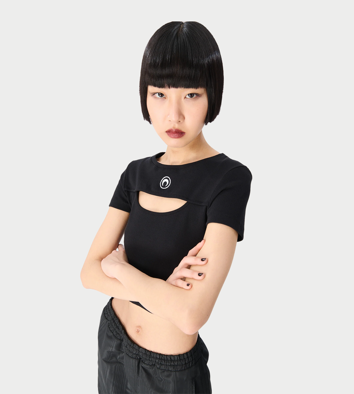 MARINE SERRE - Moon Logo Ribbed Cut-out Tee Blk