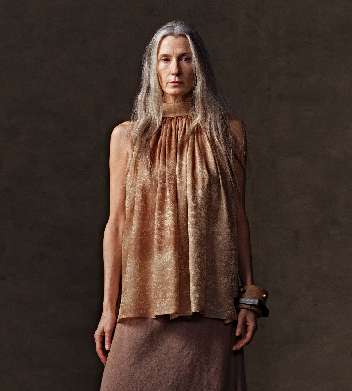 Jacquard Scarf Sleeveless Top Champagne