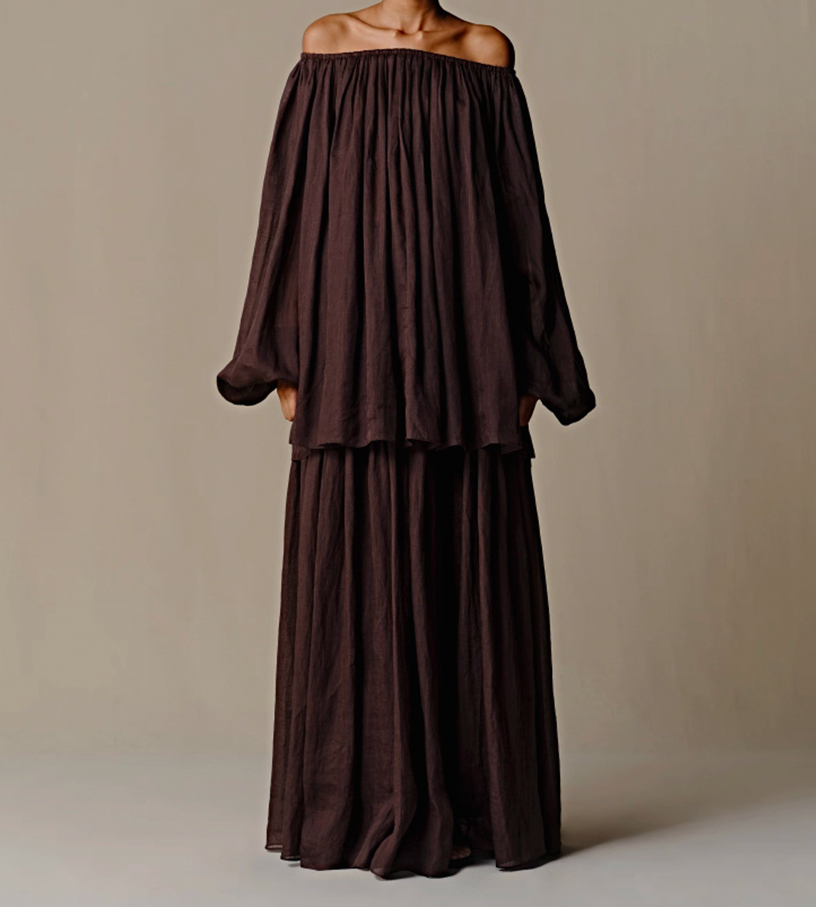 INTO THE EAST - Thinly Pleated Skirt Coffee