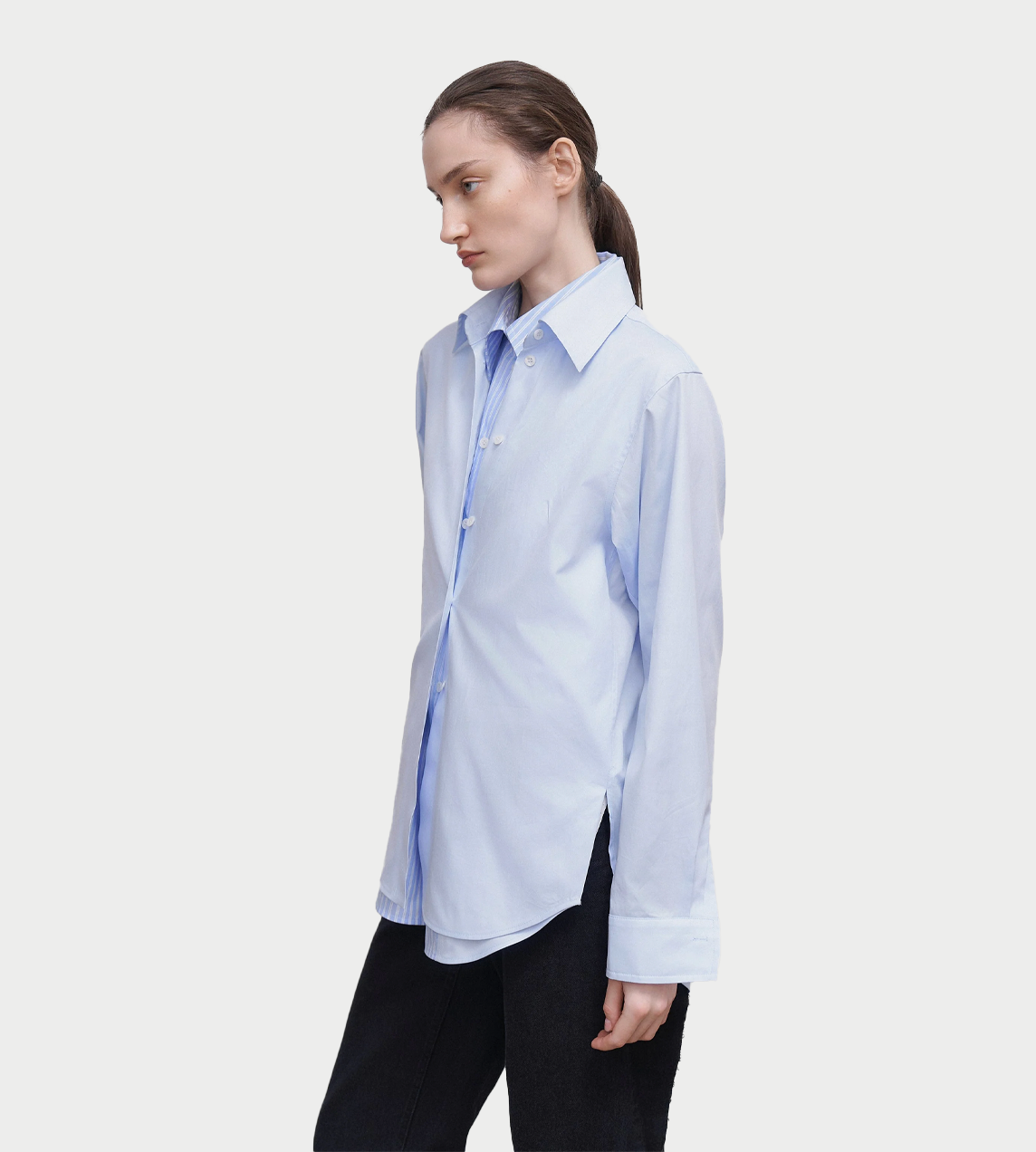 LITKOVSKA - Double Collar Poplin Shirt Blue