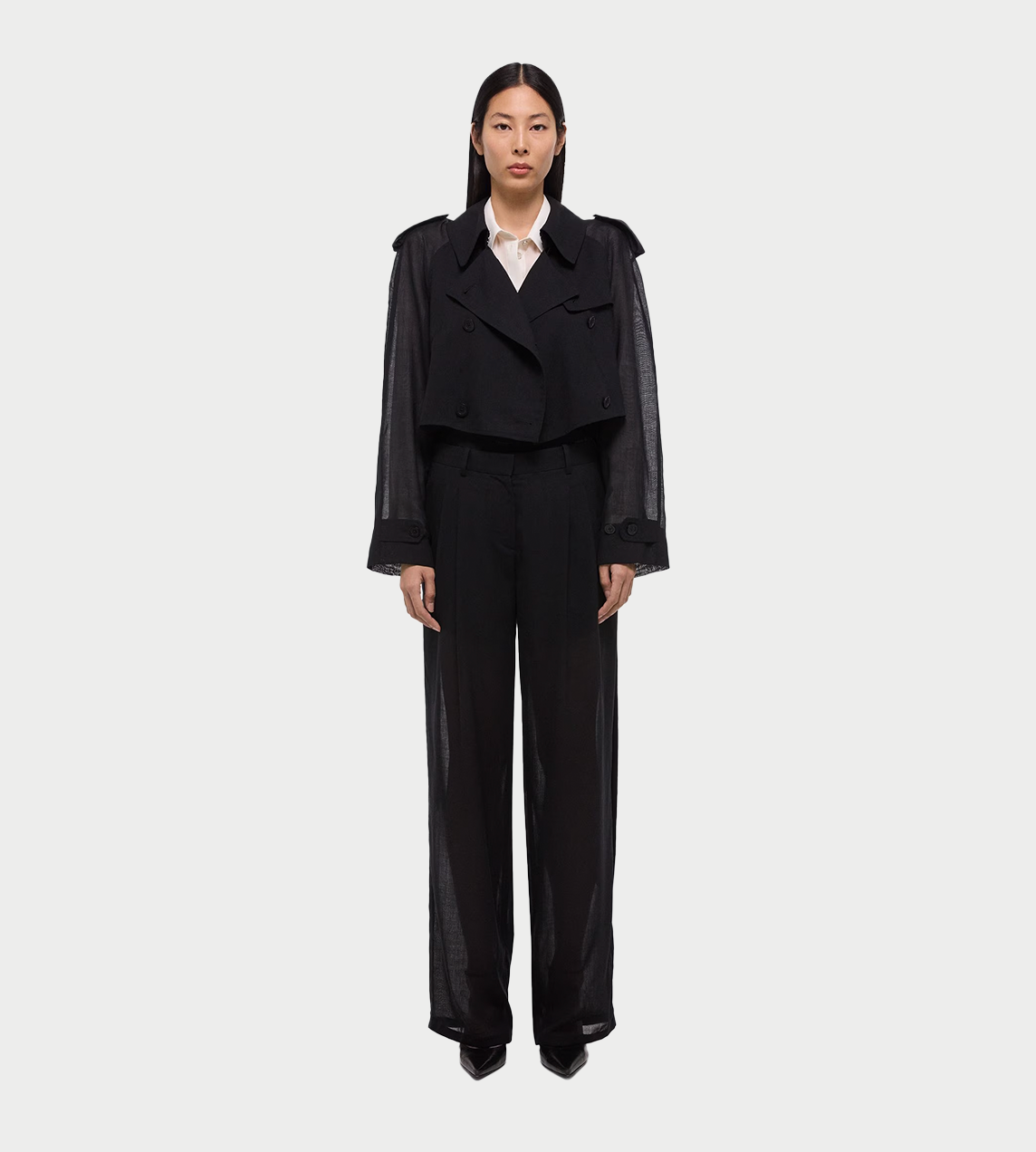 HELMUT LANG - Crop Double-breasted Trench Blk