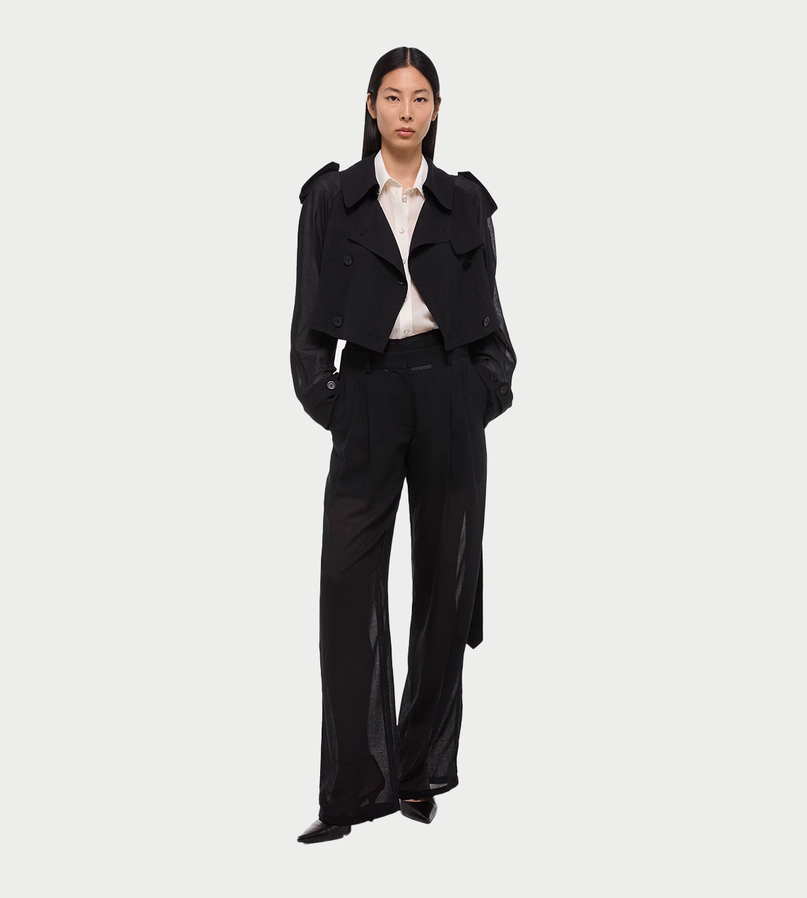 HELMUT LANG - Crop Double-breasted Trench Blk