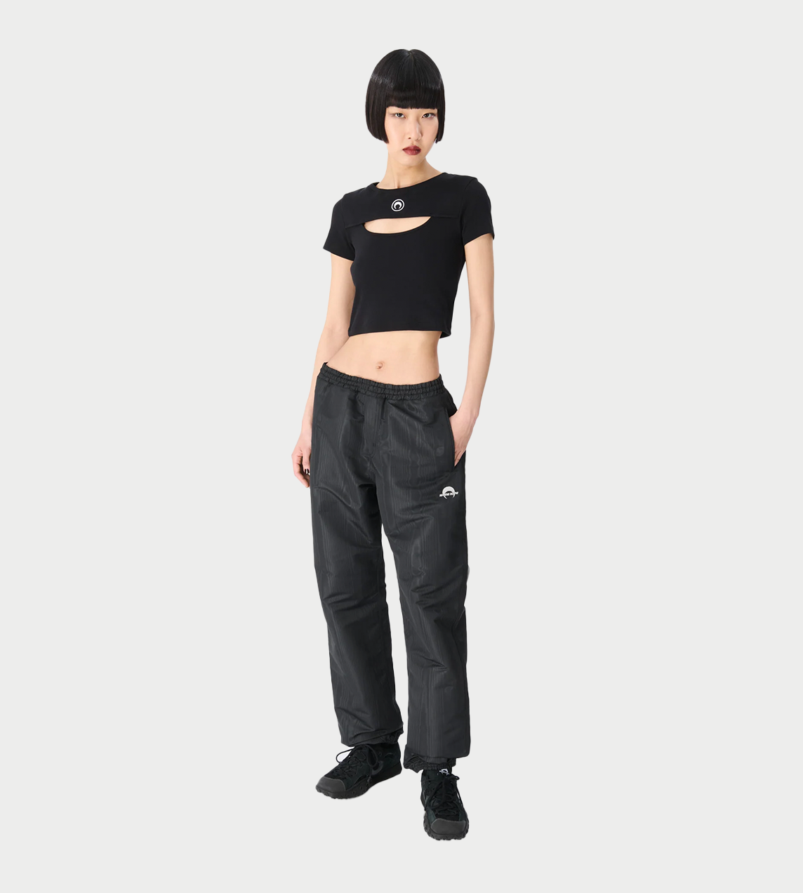 MARINE SERRE - Moon Logo Ribbed Cut-out Tee Blk