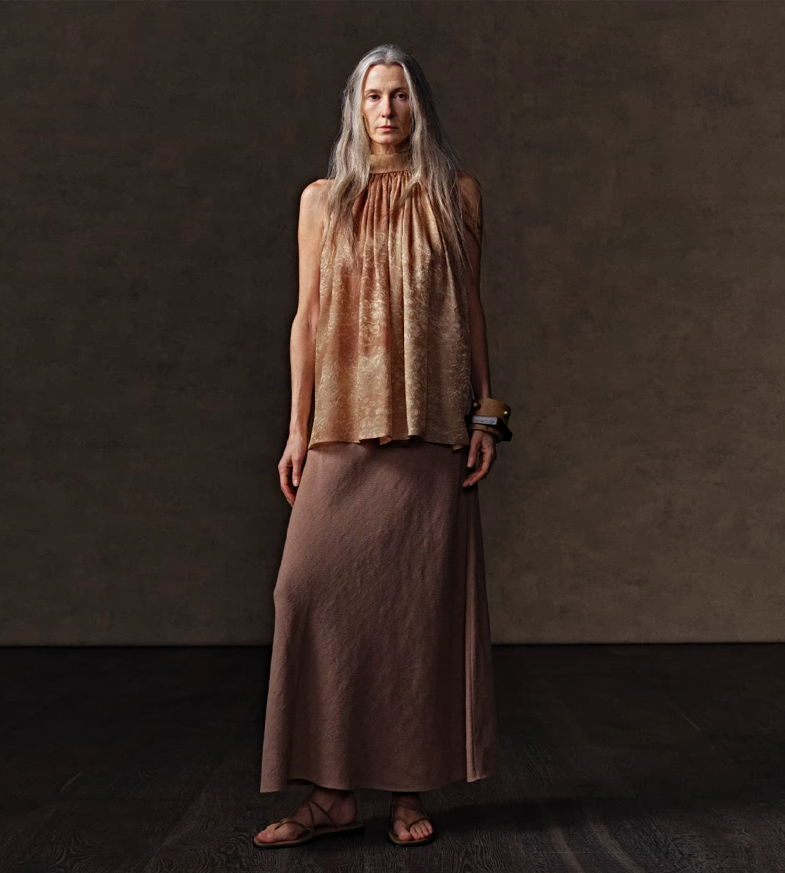 Jacquard Scarf Sleeveless Top Champagne