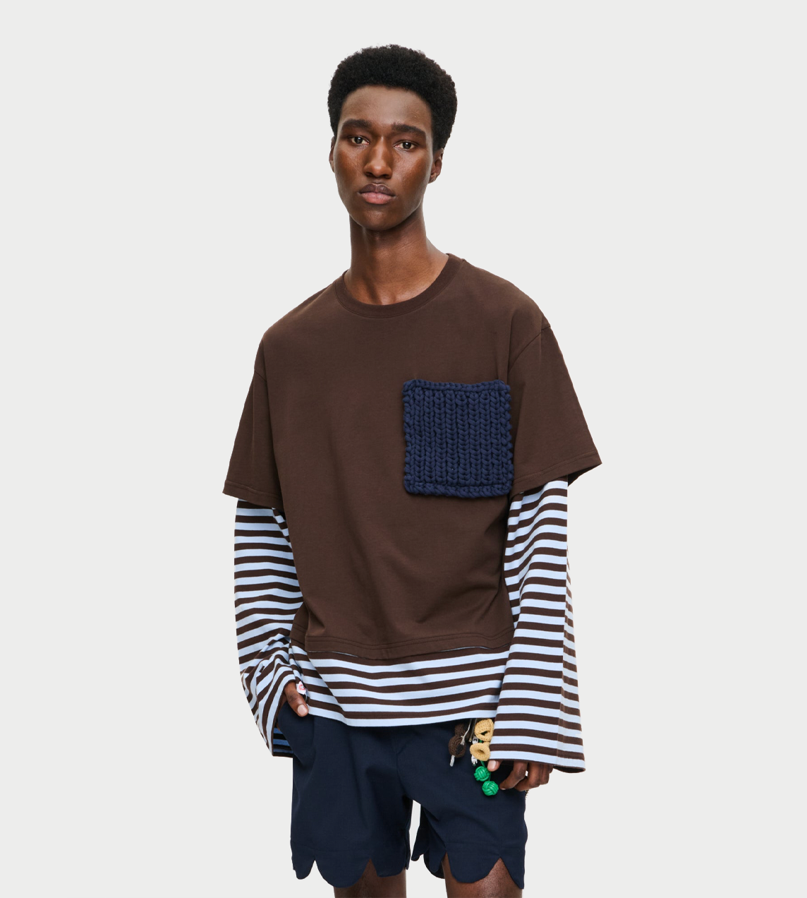 Charles Jeffrey Loverboy - Long sleeve 2-in-1 tee with knit patch Brown