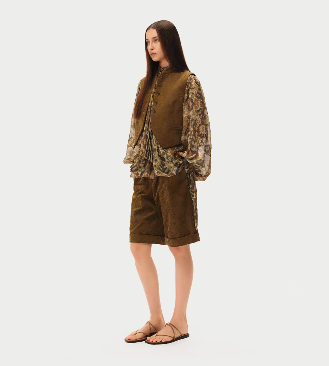 Velvet Floral Stand Shorts Olive Yellow