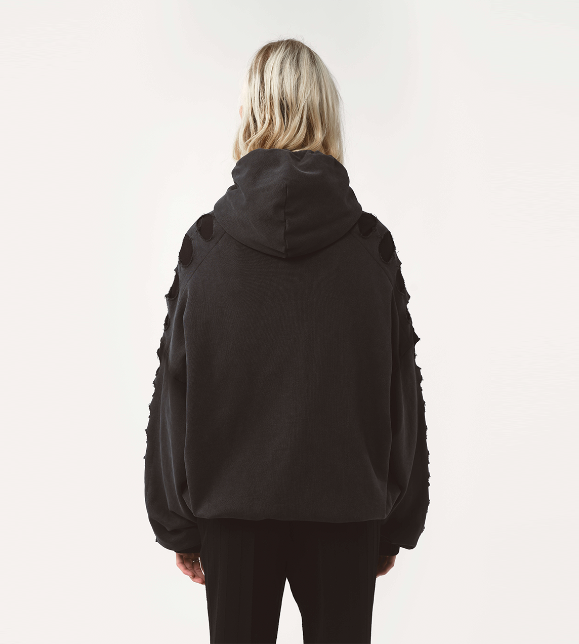 Tim Shoulderless Zip Hoodie Cut-out Blk