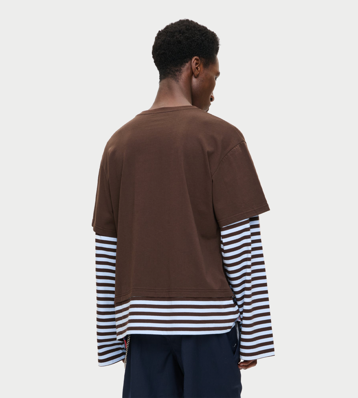Long sleeve 2-in-1 tee with knit patch Brown