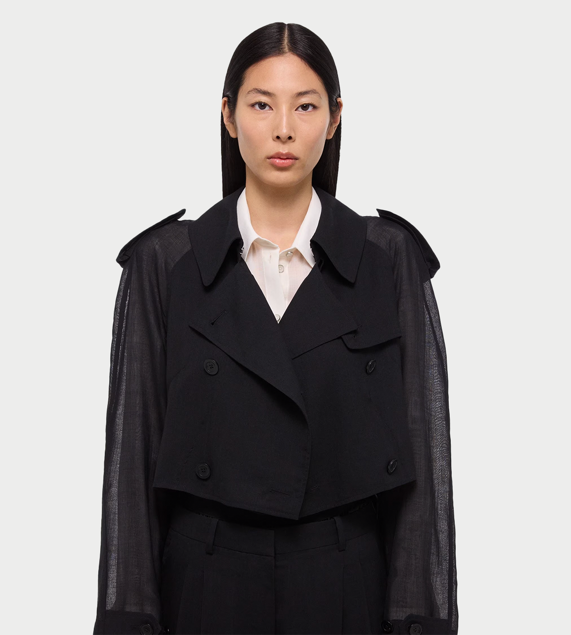 HELMUT LANG - Crop Double-breasted Trench Blk