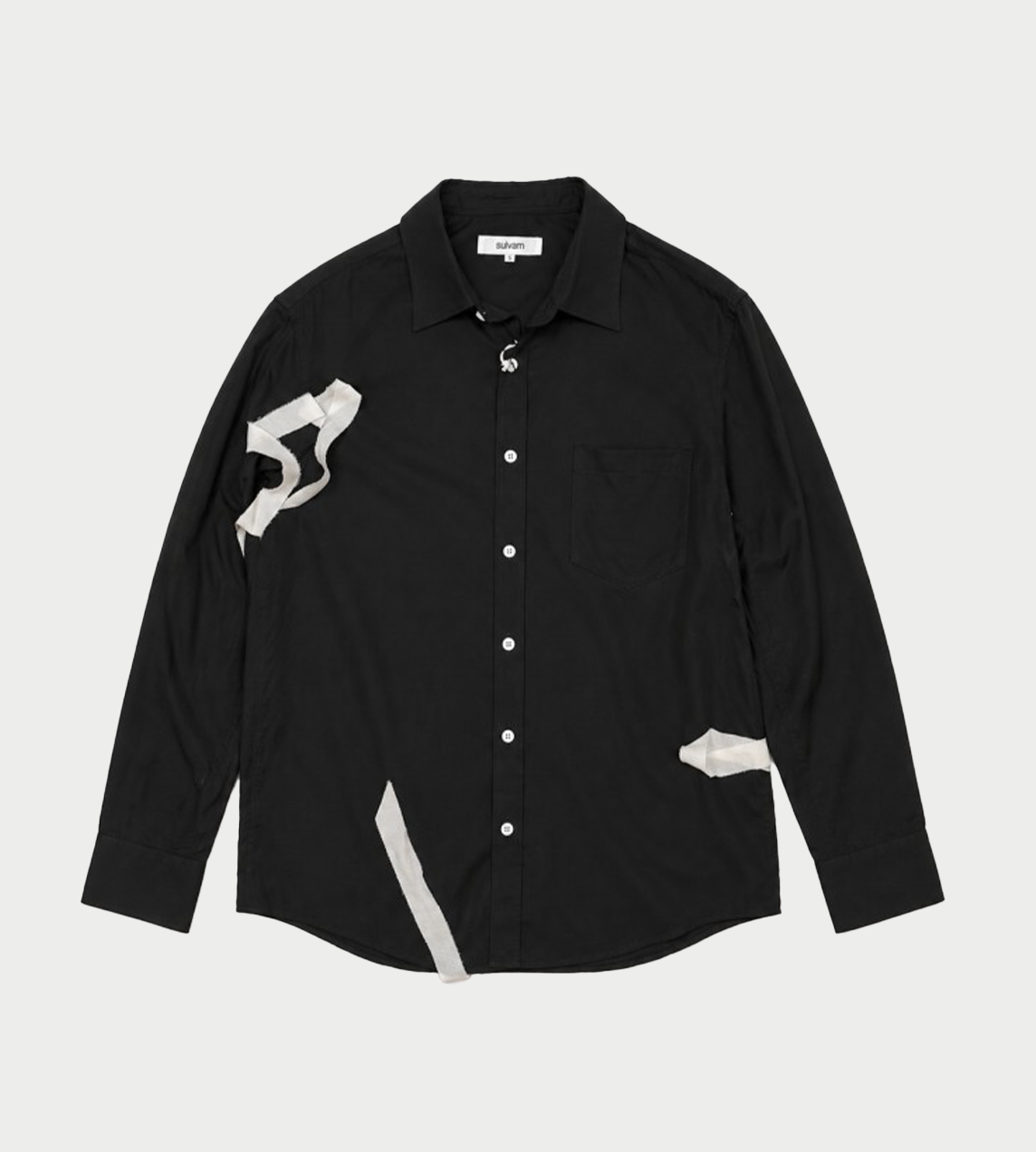 SULVAM - Gather Ribbon Shirt Blk