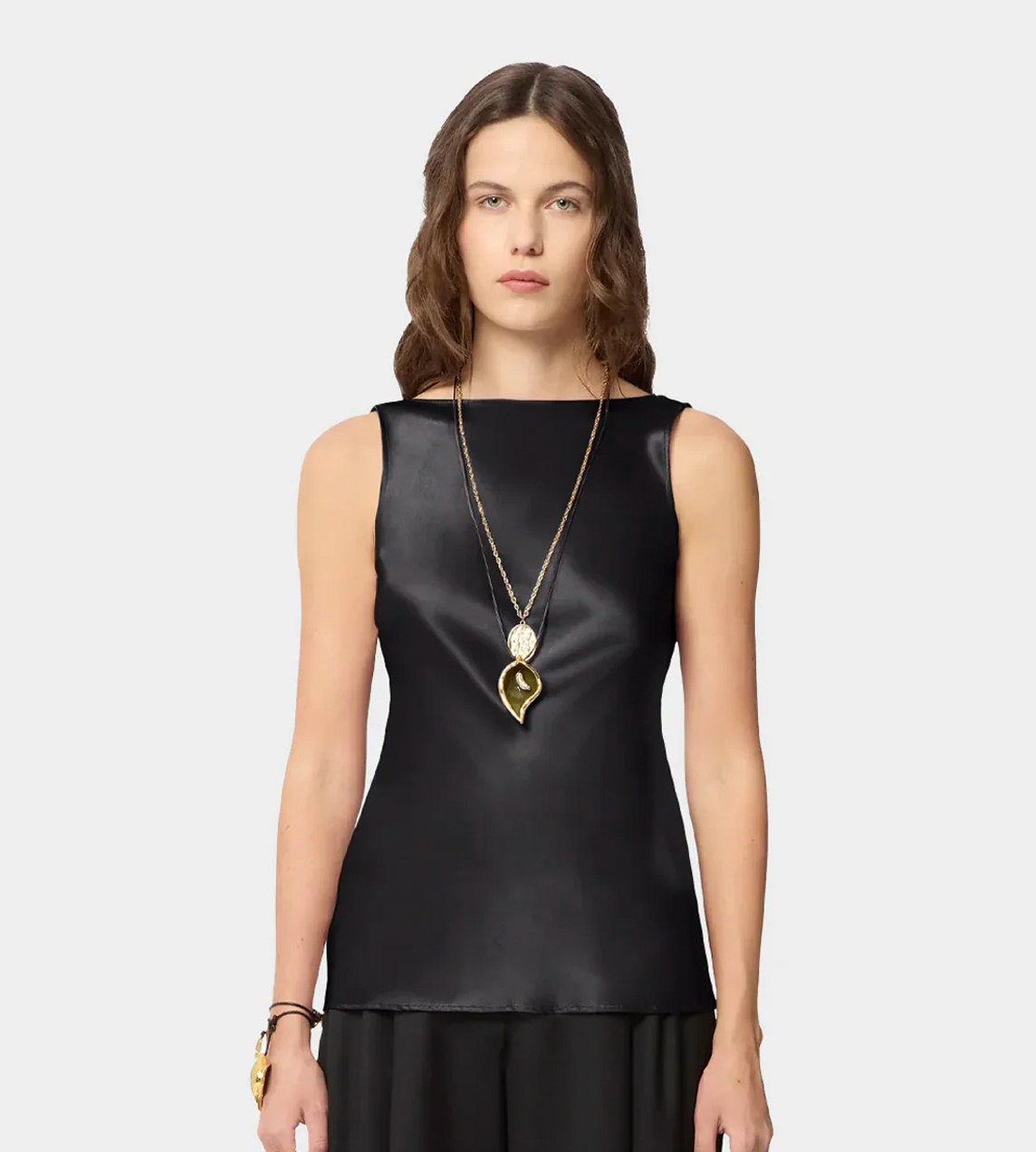 NINA RICCI - Draped Satin Halterneck Sleeveless Blouse Blk