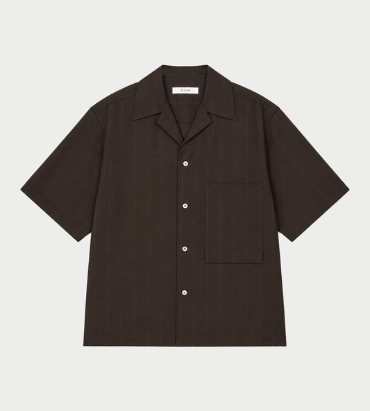 UJOH - Wide Open Collar Short Sleeve Shirt Chocolate