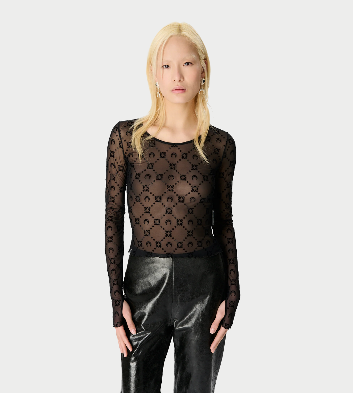 MARINE SERRE - Moongram Mesh Flock LS Top Blk