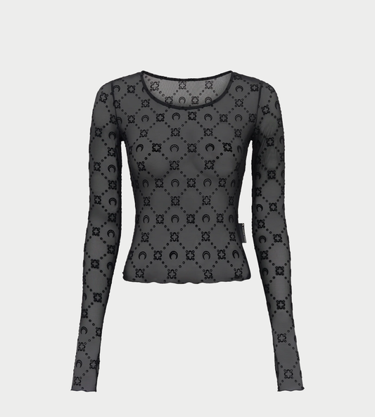 MARINE SERRE - Moongram Mesh Flock LS Top Blk