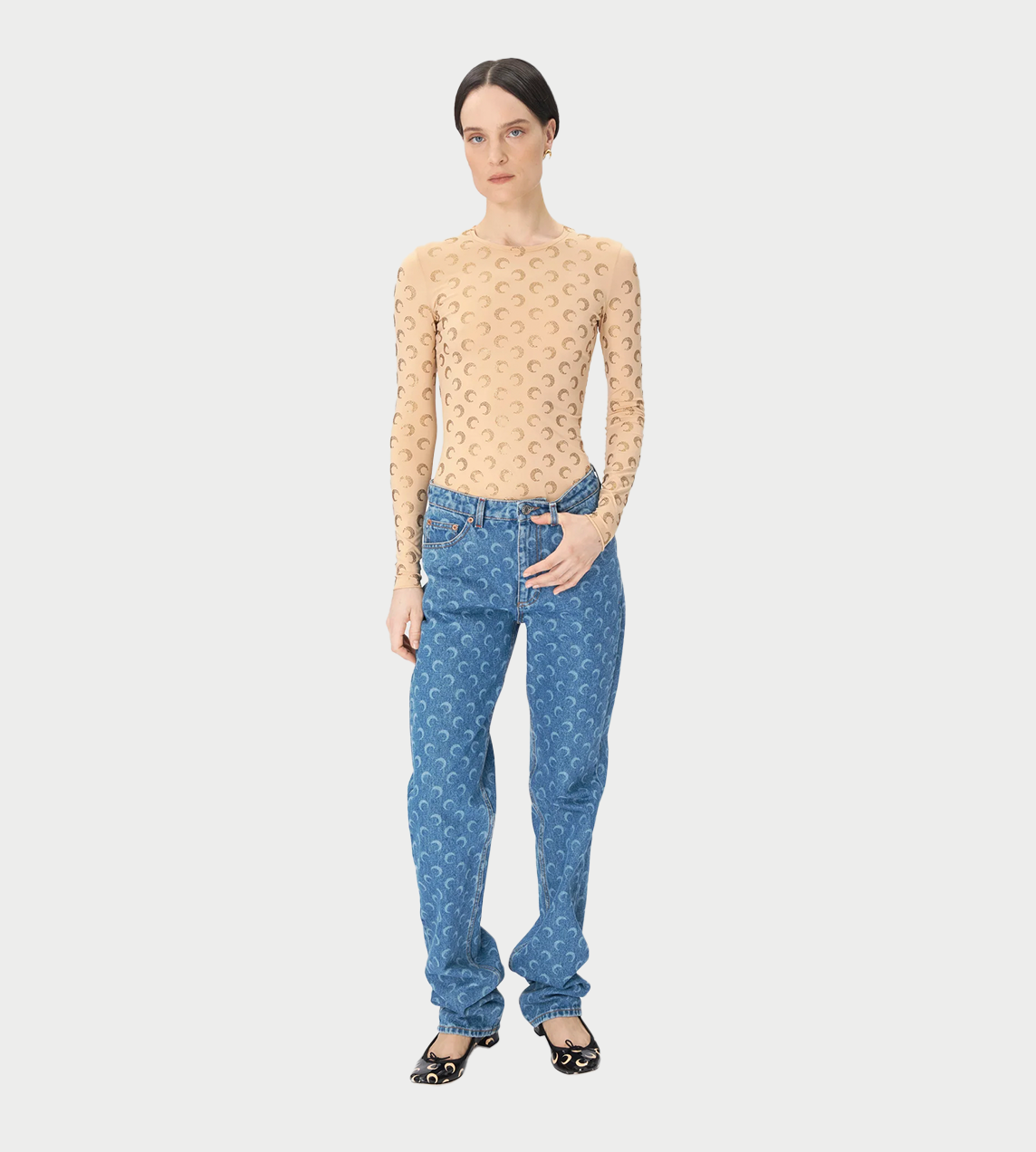 MARINE SERRE - Moon Laser Denim Straight Jeans Lt Blue