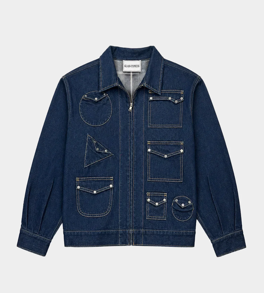 GLASS CYPRESS - Geometric Canvas Jacket Dark Blue