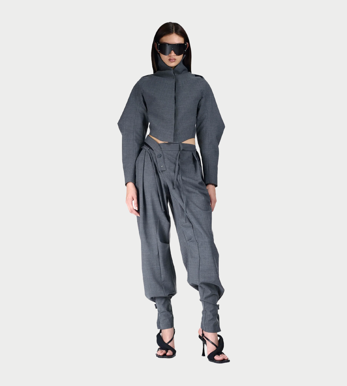 Strapped Baggy Suit Pants Grey