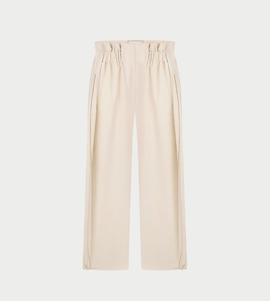 High-Rise Pleated Wide-Leg Pants Ivory