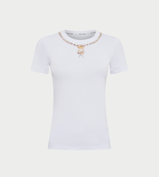 MARINE SERRE - Trompe L’Oeil Jewelry Baby Tee White