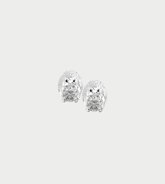 Metal Hedgehog Gemstone Stud Earrings Silver