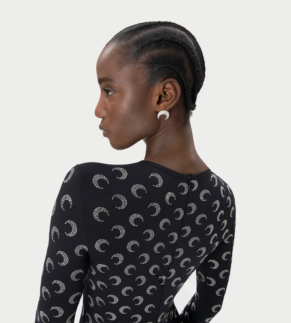 MARINE SERRE - Rhinestone Silver Moon Stud Silver