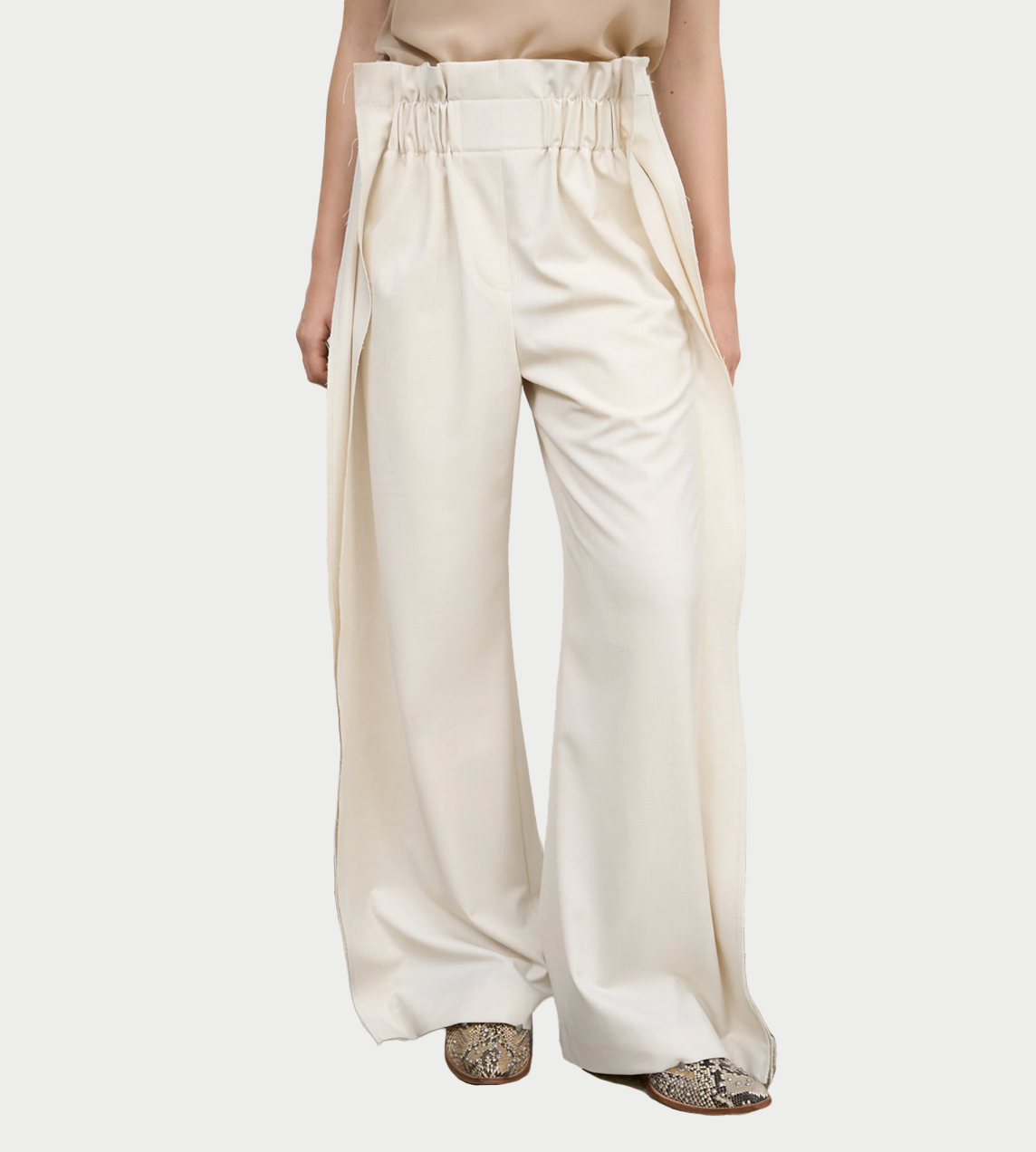 High-Rise Pleated Wide-Leg Pants Ivory