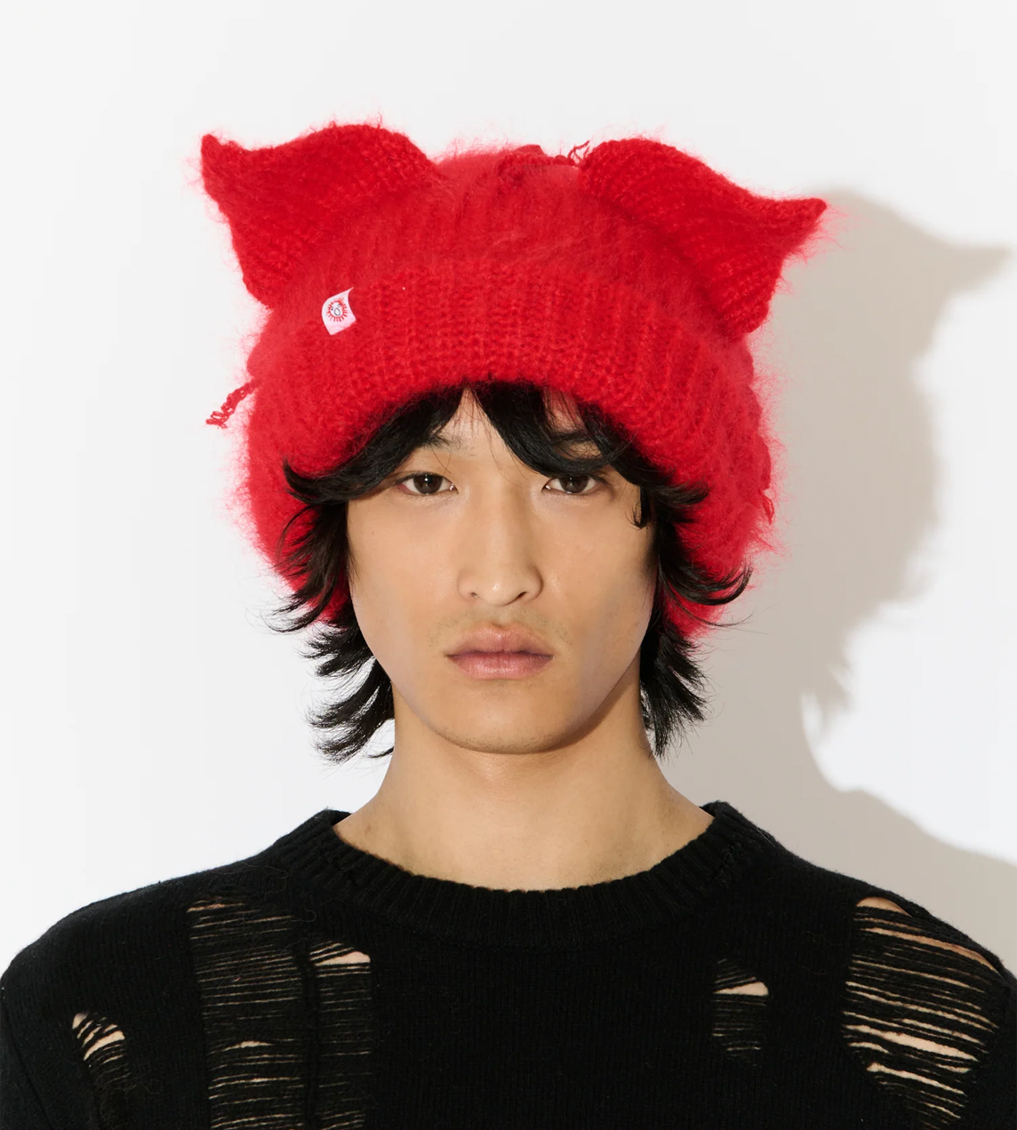 Mohair Chunky Ears Beanie Red
