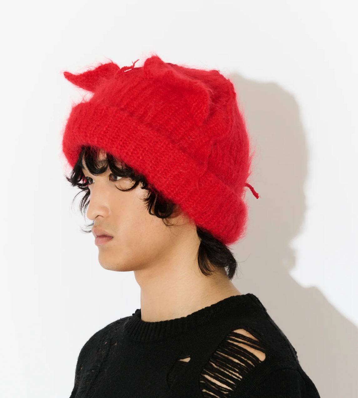 Mohair Chunky Ears Beanie Red