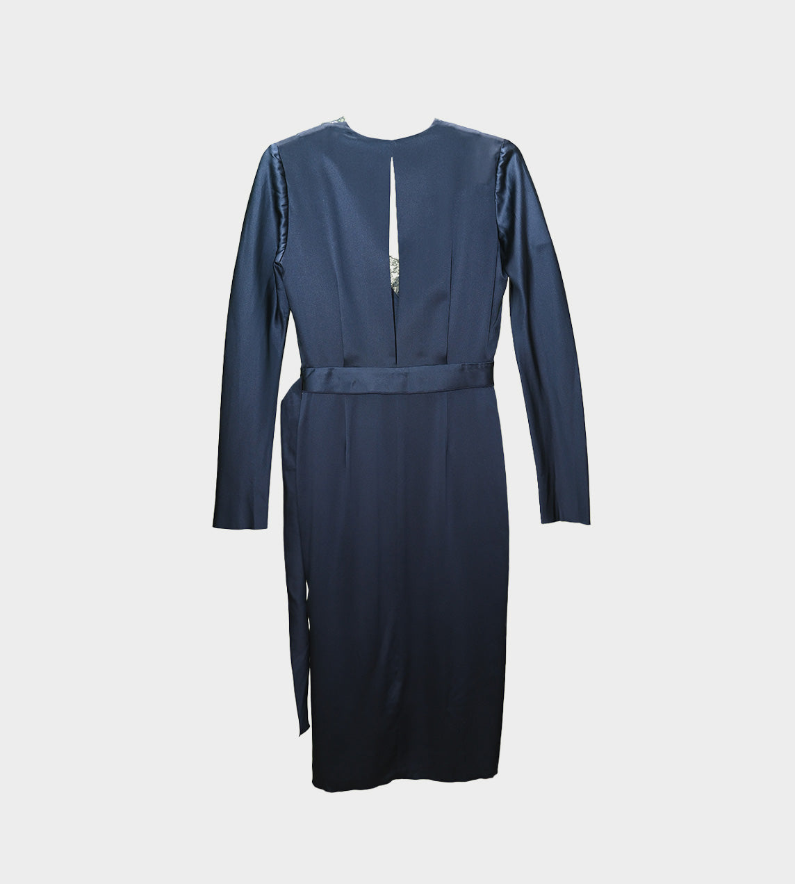 Silk Satin Lace Trim Longsleeve Dress