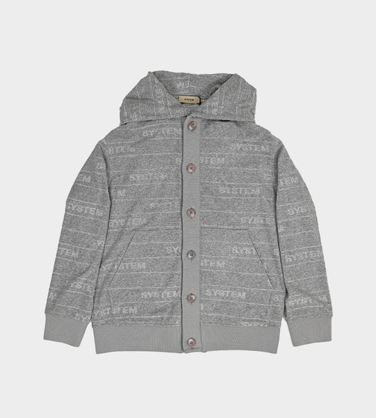 System - Embossed Terry Button Front Hoodie Grey