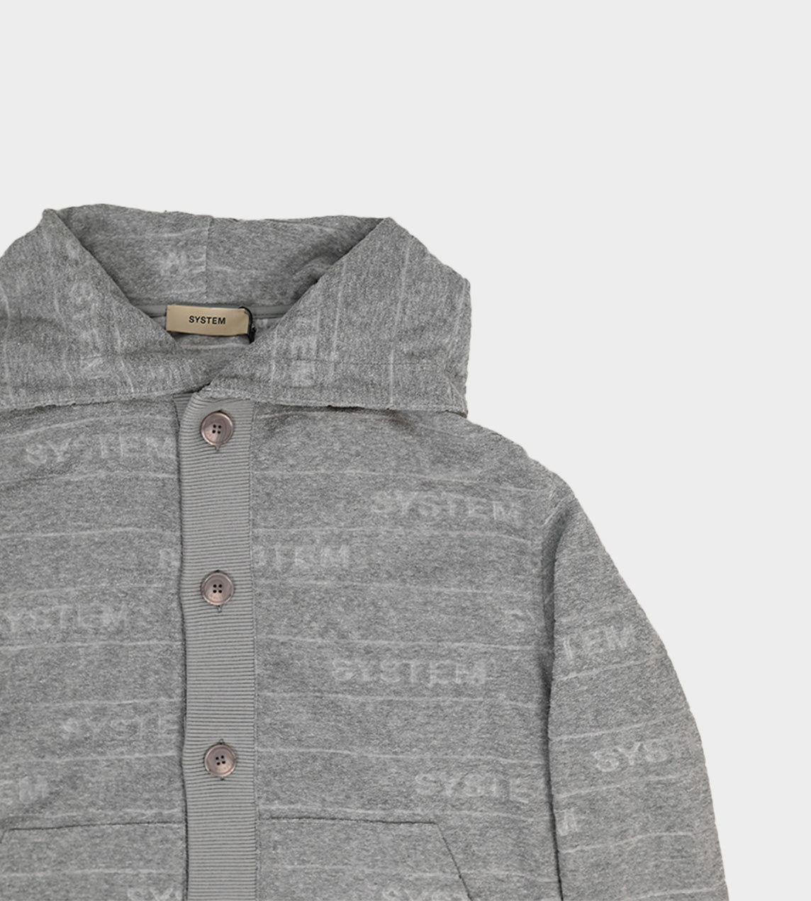 System - Embossed Terry Button Front Hoodie Grey