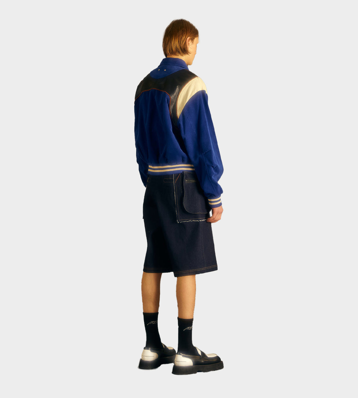 Corduroy & Leather Varsity Jacket Blue