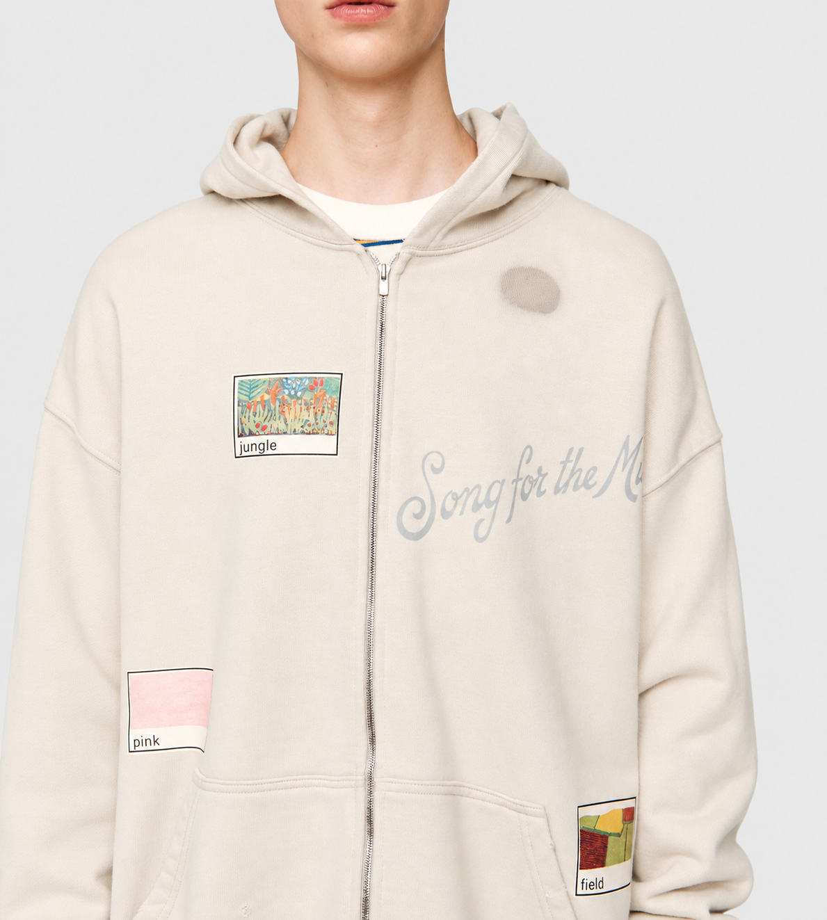 SONG FOR THE MUTE - 'Vignettes' Zip Up Relaxed Hoodie Beige