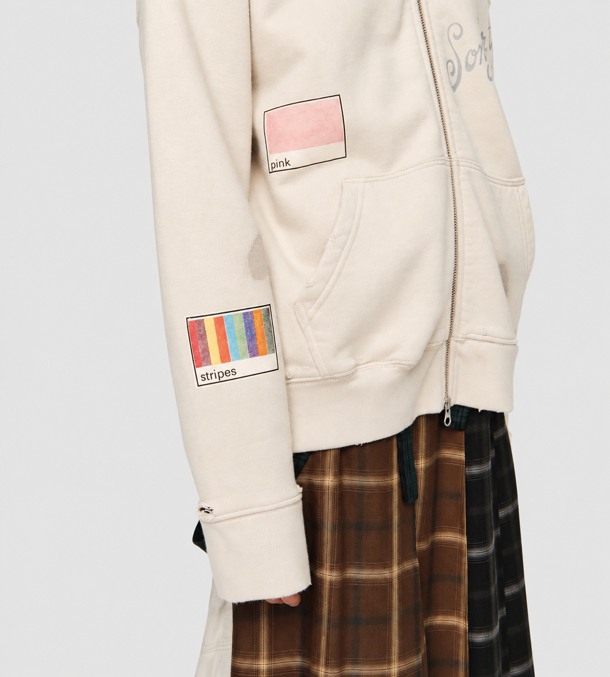 'Vignettes' Zip Up Relaxed Hoodie Beige