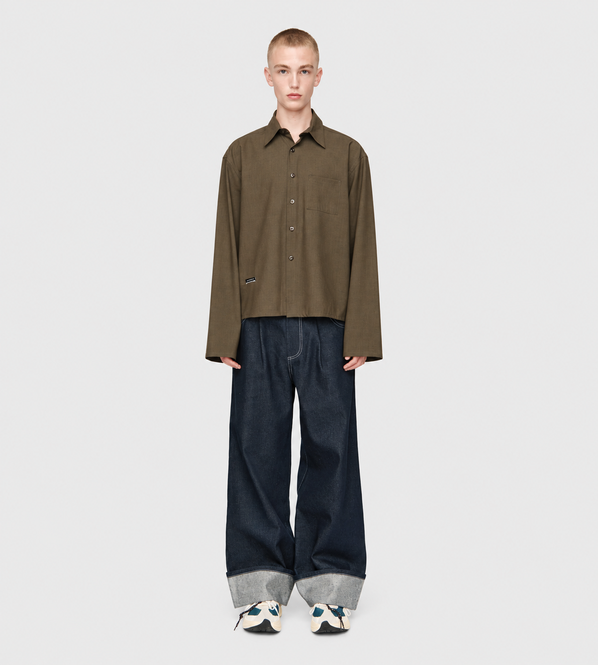 L/S Cropped School Shirt Green
