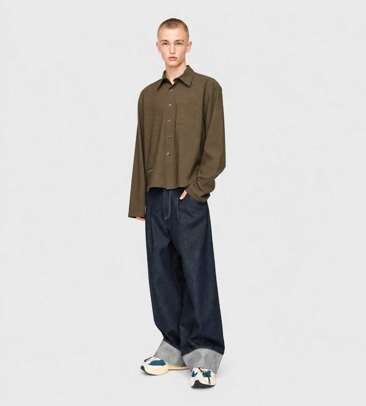 L/S Cropped School Shirt Green