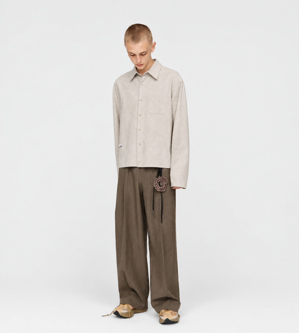 L/S Cropped School Shirt Chalk