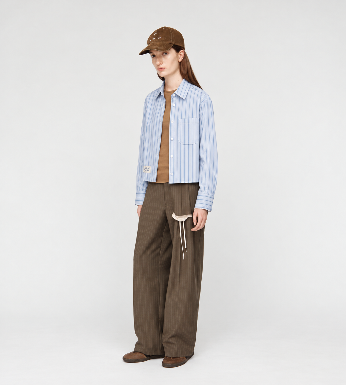 L/S Cropped School Shirt Light Blue Stripe