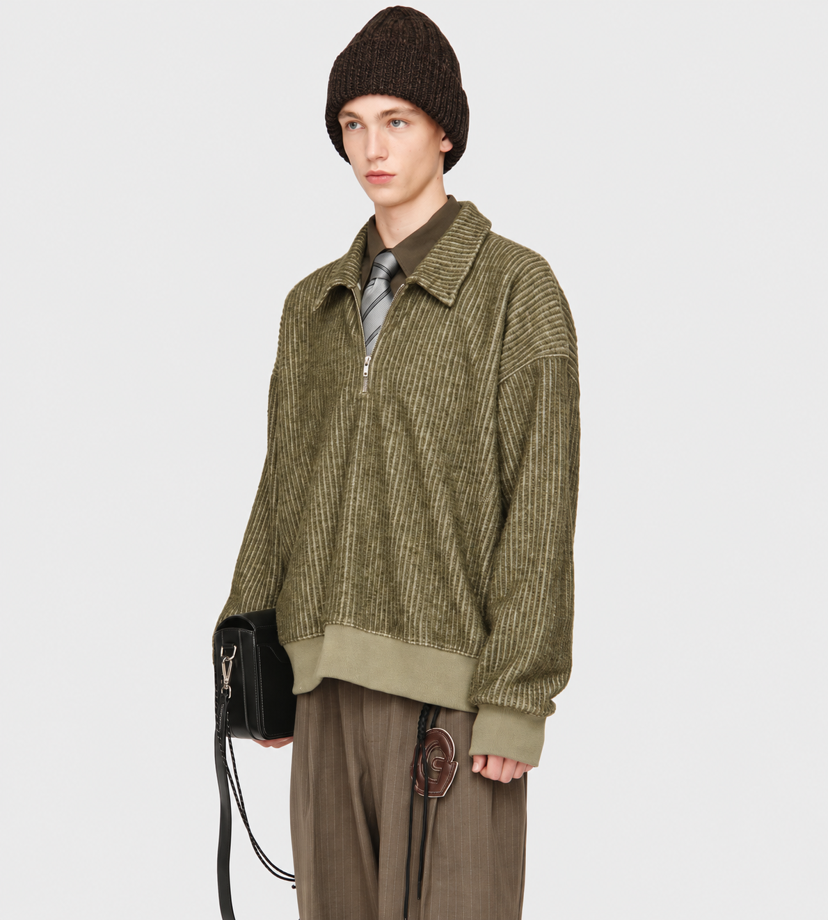 Classic Collar Zip Pullover Green