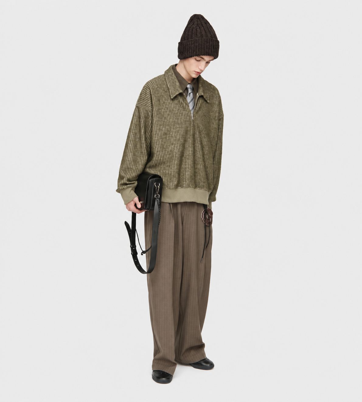 Classic Collar Zip Pullover Green