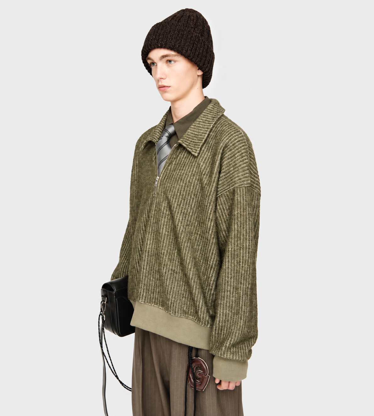 Classic Collar Zip Pullover Green