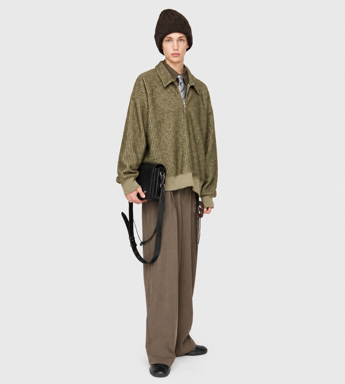 Classic Collar Zip Pullover Green